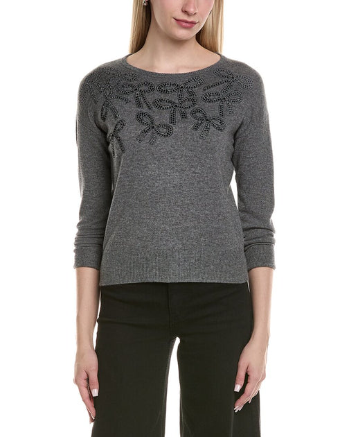 sofiacashmere Bow Embellishment Wool & Cashmere-Blend Sweater Grey XS 2