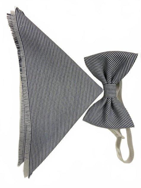 Quiet Luxury Bow Tie and Pocket Square Blue One Size 2