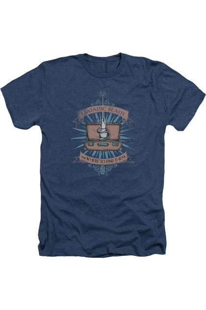 Gildan Fantastic Beasts Briefcase Heather Blue T-Shirt Medium 2