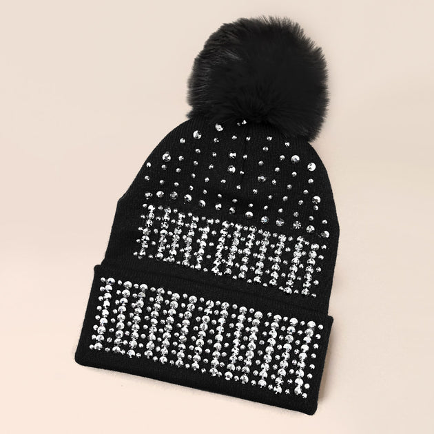 FASHNZFAB Pom Pom Beanie Hat Black 3