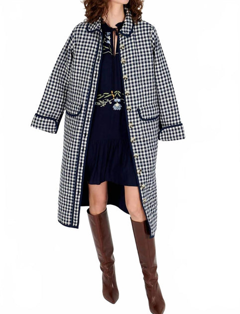 Neve & Noor Lilibet Quilted Gingham Jacket Blue Medium 4