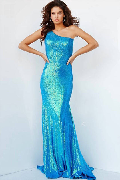 Jovani One Shoulder Evening Gown Blue US 18 2