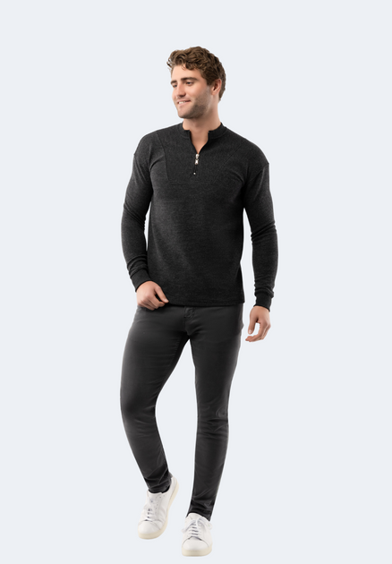 American Heritage Waffle Stripe Quarter Zip Black XL 2