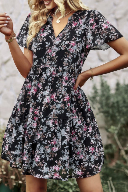 TRUEDAMES V Neck Dress Floral Multi Medium 2