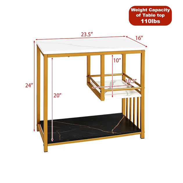 Hivvago 3-Tier Side Table Marble Gold 4