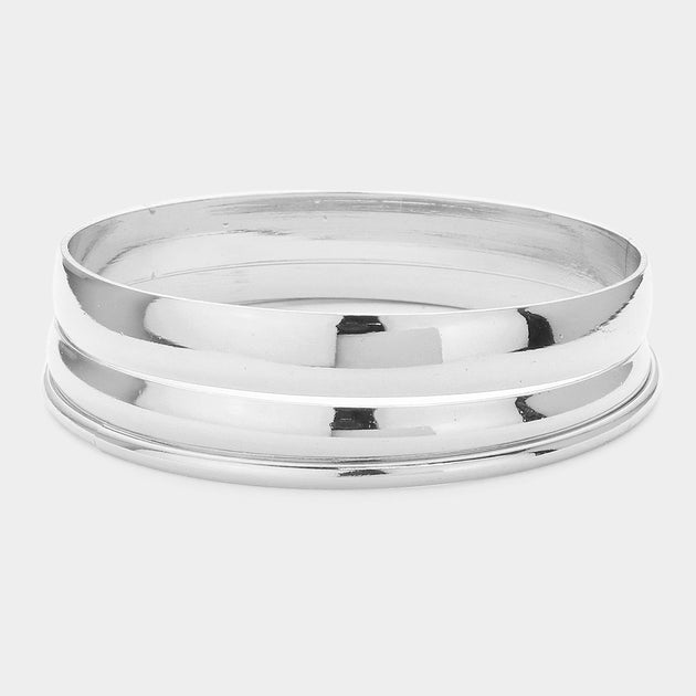 FASHNZFAB 3PCS Metal Bangle Bracelets Silver 2