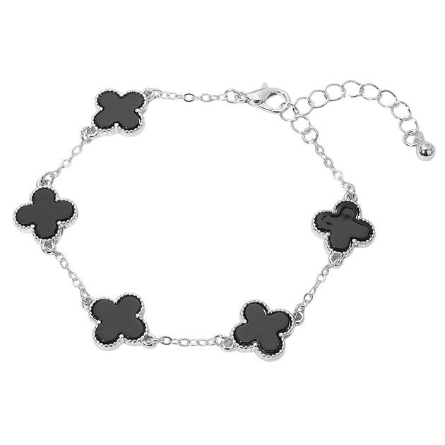 FASHNZFAB Quatrefoil Link Chain Bracelet Black One Size 3