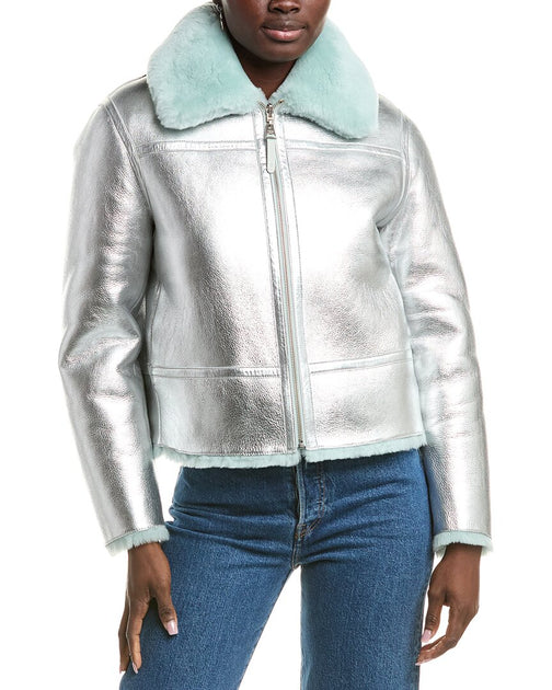 Mackage Betty Reversible Leather Jacket Silver Mint Medium 4
