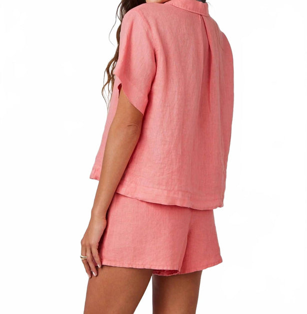 Bella Dahl Short Sleeve Button Down Shirt Pink Medium 4