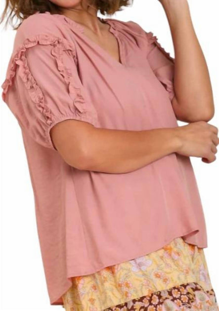 Umgee Split Neck Puff Sleeve Blouse Pink XLarge 3