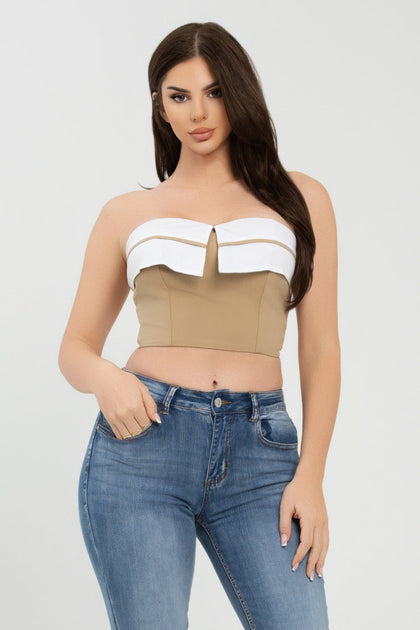TRUEDAMES Front Fold-over Color Contrast Tube Top Multi Large 3