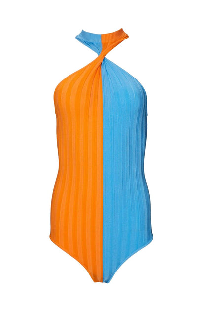 MSGM Two-Tone Halterneck Bodysuit Orange XS 3