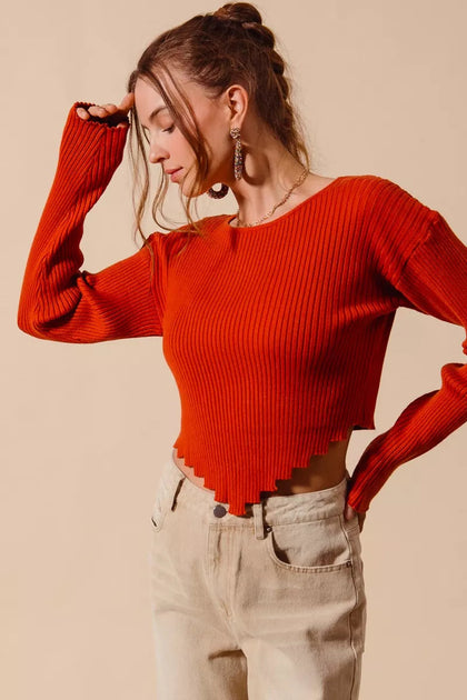 TRUEDAMES Rib Knitted Crop Sweater Top Red Large 3