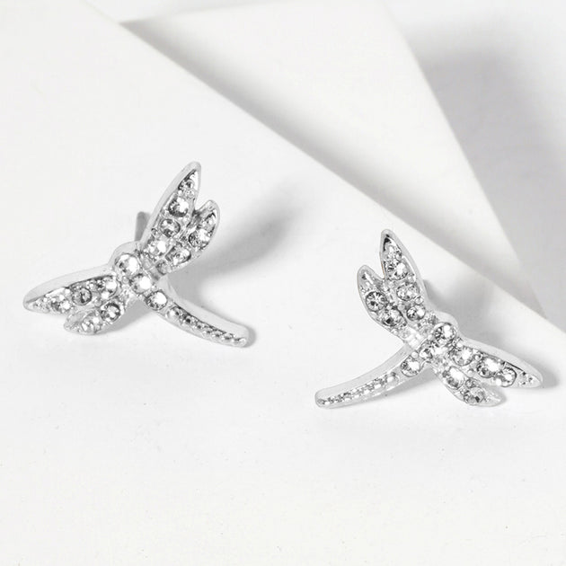 FASHNZFAB Dragonfly Stud Earrings Clear Rhodium 2