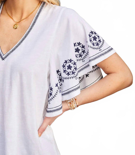 Karen Kane Embroidered Flutter Sleeve Top Purple Medium 4