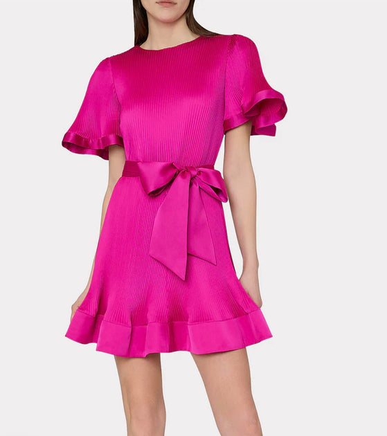 milly lumi pleated mini dress MILLY Lumi Satin Dress In Pink