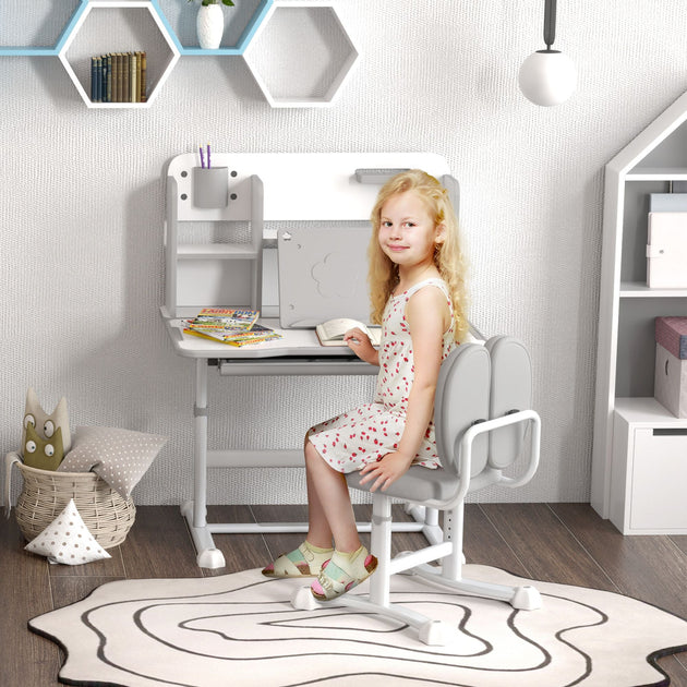 INOLEESK Adjustable Kids Desk and Chair Set Gray 4