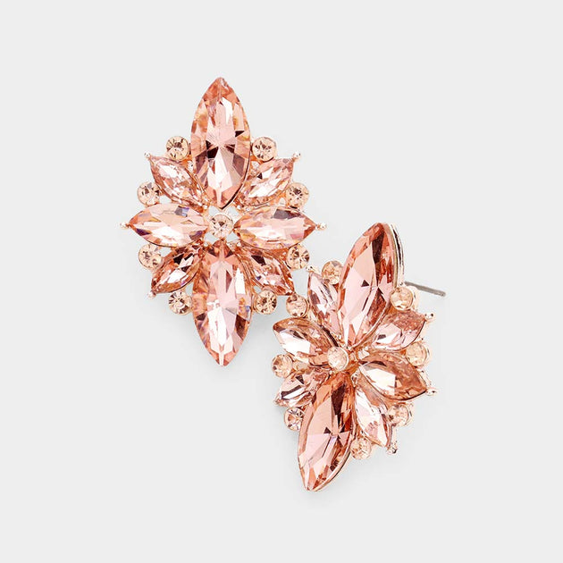 FASHNZFAB Marquise Crystal Floral Evening Earrings Multicolor 6