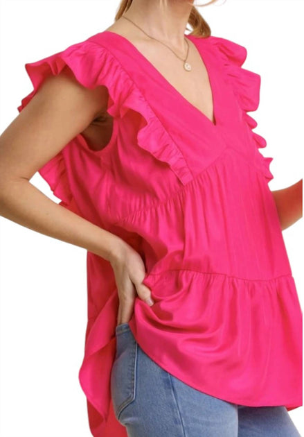 umgee Tiered Ruffle Babydoll Top Pink XLarge 3
