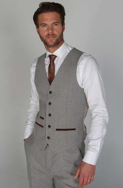 Paul Andrew Ralph Tweed Check Waistcoat Cream US 52 4