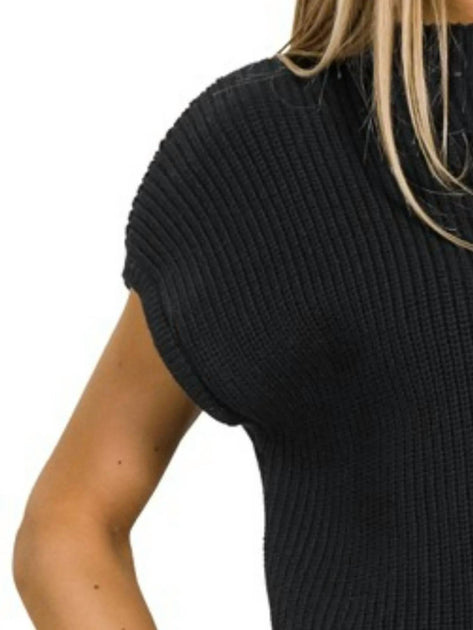 ZENANA Mockneck Short Sleeve Sweater Black Small 4