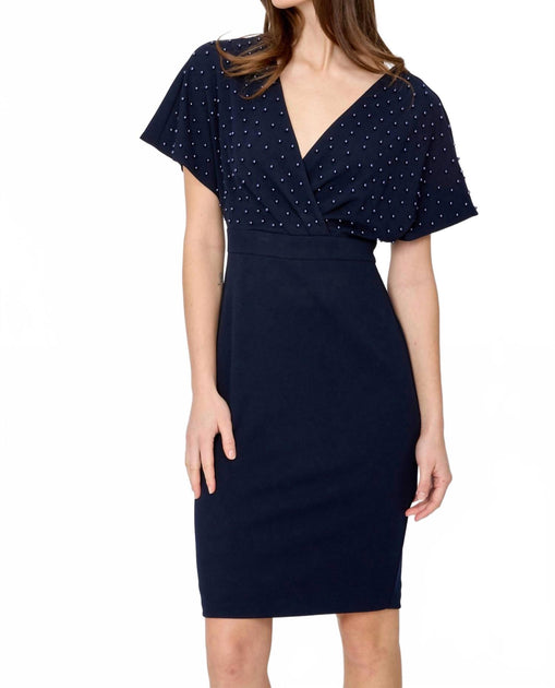 Joseph Ribkoff Pearl Bodice Wrap Front Dress Blue US 8 2