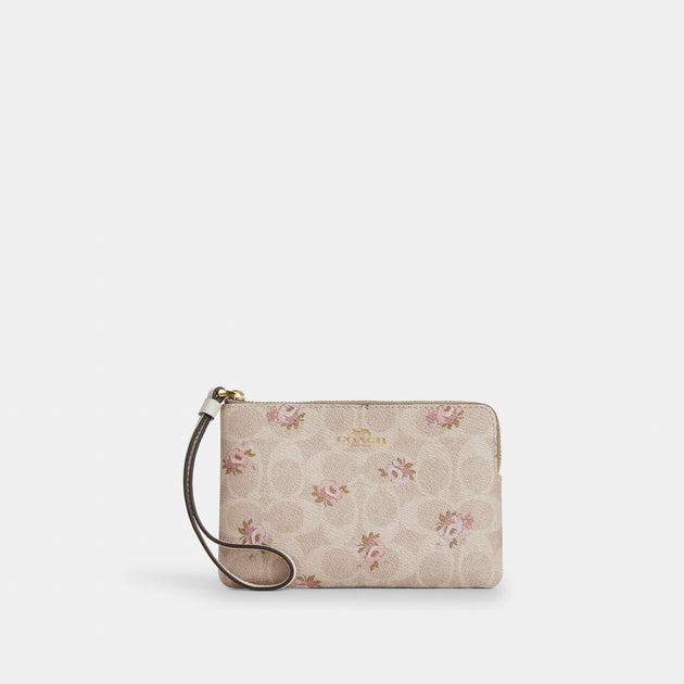 【未使用級】COACH コーチ リボン付き ミュール ホワイト 8B 25cm Coach Outlet Corner Zip Wristlet In Signature Canvas With Floral