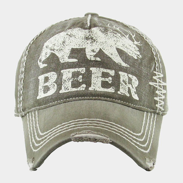FASHNZFAB Beer Message Bear Antler Vintage Baseball Cap Schwarz 3