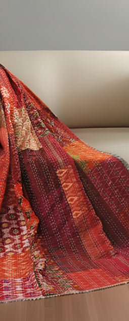 Hivvago Kantha Patchwork Throw Blanket Red 70x50 2