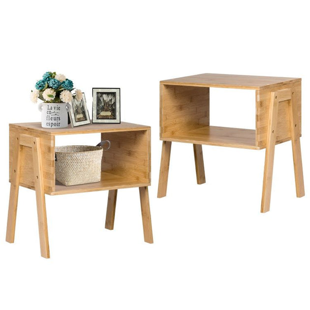 AGAH HOME Bamboo Nightstand Set of 2 3