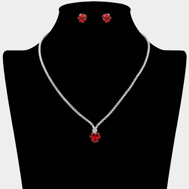 FASHNZFAB Heart Stone Cluster Pendant Rhinestone Necklace Multi One Size 5