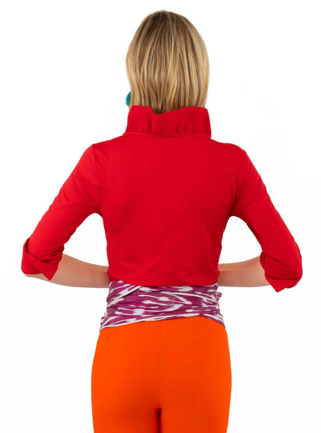 Gretchen Scott Jersey Ruffneck Quarter Sleeve Top Red XLarge 3