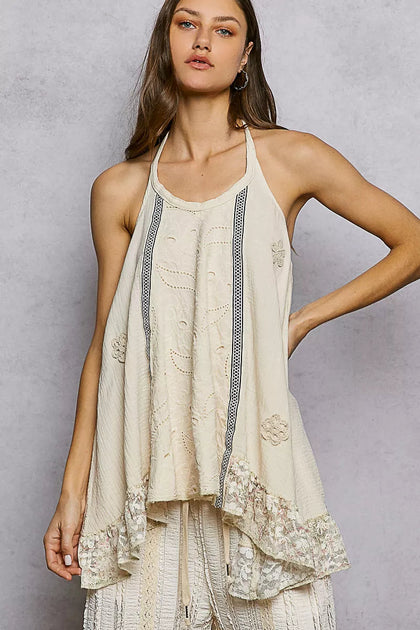 TRUEDAMES Lace Ruffle Halter Neck Cami White Medium 2