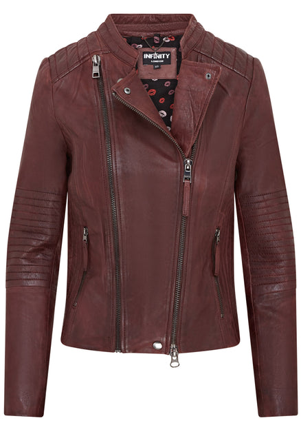 Infinity Womens Biker Leather Jacket Burgundy Medium 2