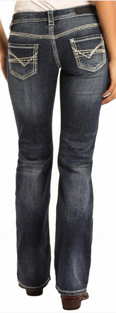 Rock & Roll Denim Cowgirl Midrise Bootcut Riding Jeans Grey 26x32 3