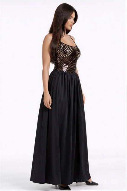 TRUEDAMES Netted Sequin Maxi Dress Black Small 3