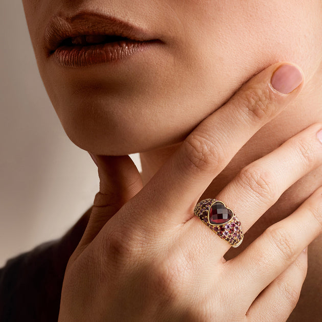 Ross-Simons Herzförmiger Granat- und Mehrstein-Ring rot Größe 8 3