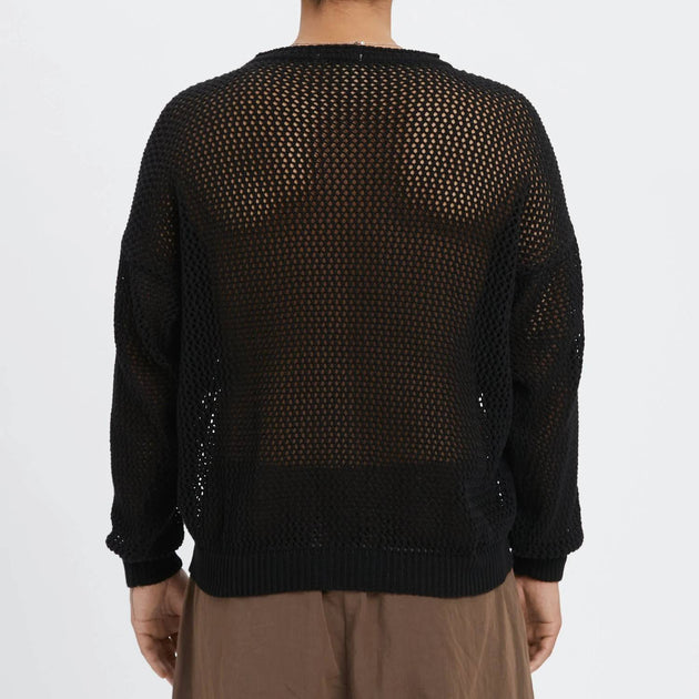 s.k. manor hill Pull Maille Ouverte Noir Large 4