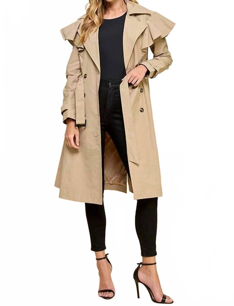 TCEC Ruffle Detail Trench Coat Beige Small 4