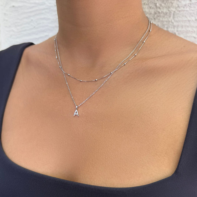 Adornia Layered Initial Necklace Silver 3