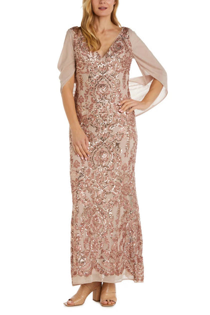 R & M Richards Sheer Wrap Drape Cape Sequin Dress Multi US 10 2