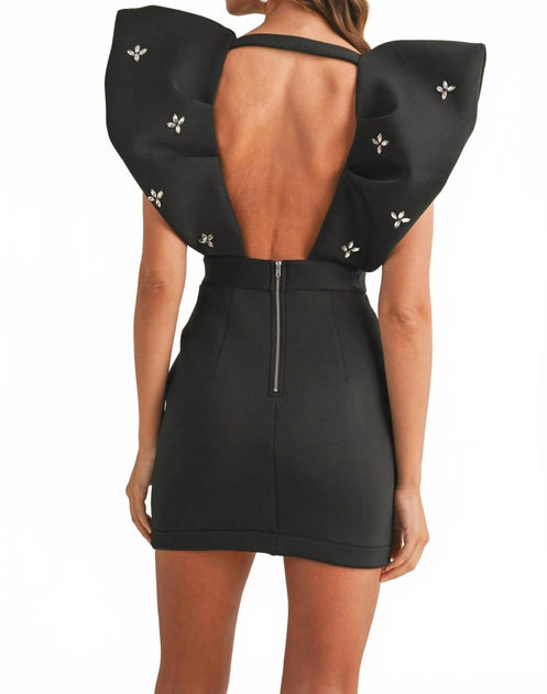 MABLE Flare Shoulder V-Neck Mini Dress Black Small 4