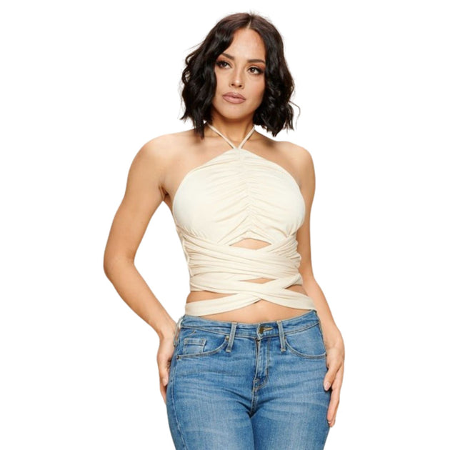 TRUEDAMES Crop Halter Top White Medium 2
