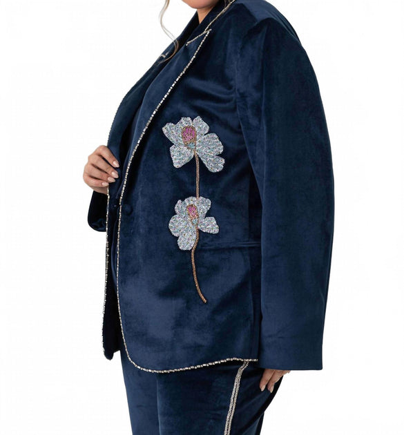 La Fuori Soft Velvet Blazer Blue 3X 3