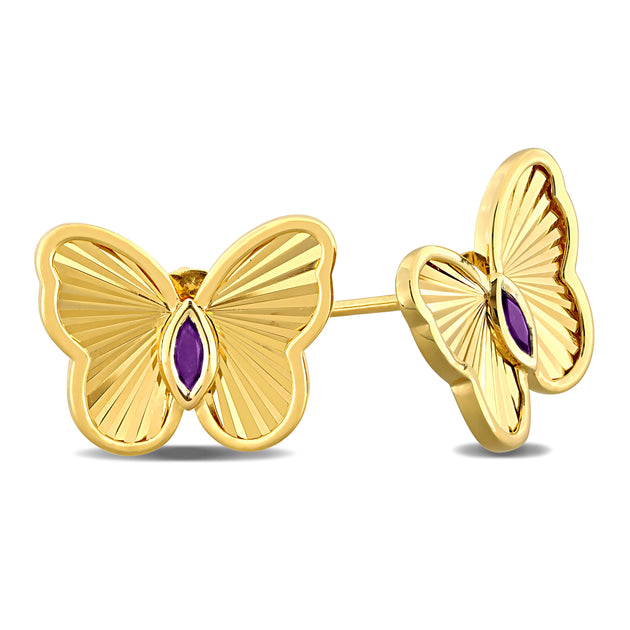Mimi & Max Butterfly Stud Earrings Amethyst Yellow Silver 2