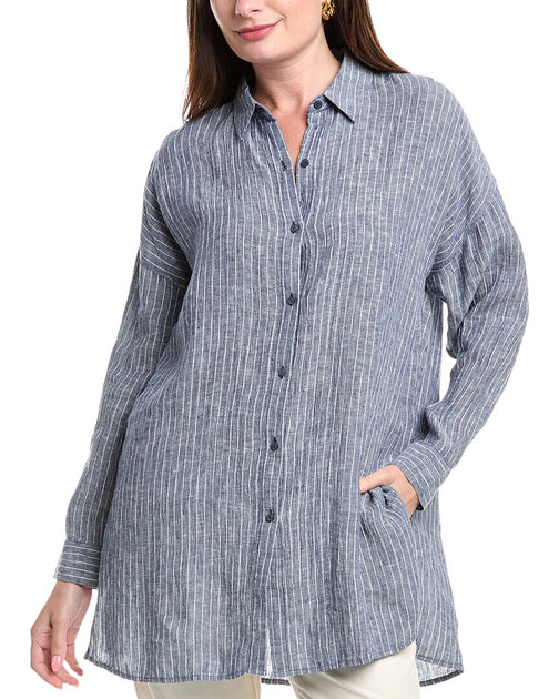 EILEEN FISHER Klassisches Leinenhemd Blau Small 2