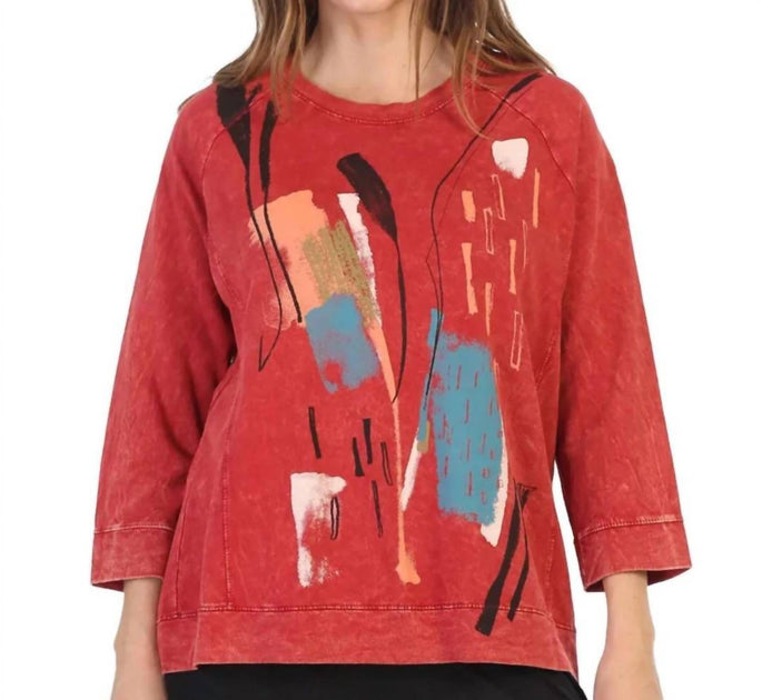 Jess & Jane Brush Strokes Top Orange XLarge 3