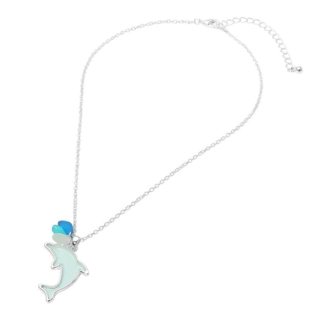 FASHNZFAB Sea Glass Dolphin Pendant Necklace Blue One Size 4