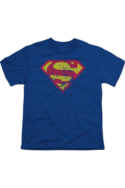 Gildan Superman Classic Logo Distressed T-Shirt Blue Large 2