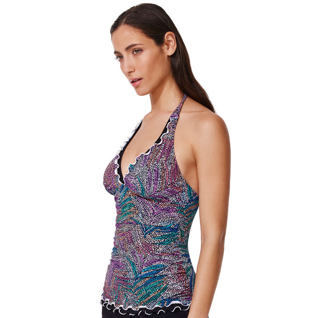 Profile by Gottex Layla Tricolore Halter Tankini Top Multi US 14 4